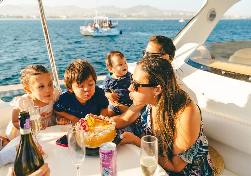 Infinity 40 yacht interior seating area Cabo San Lucas